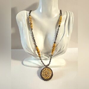 Vintage Tribal Chinese Ornate Hand Carved Cattle Bone necklace